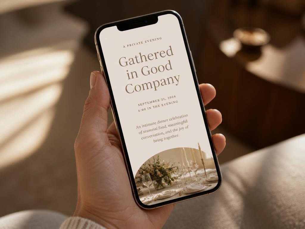 A smartphone in a hand, softly glowing in warm light